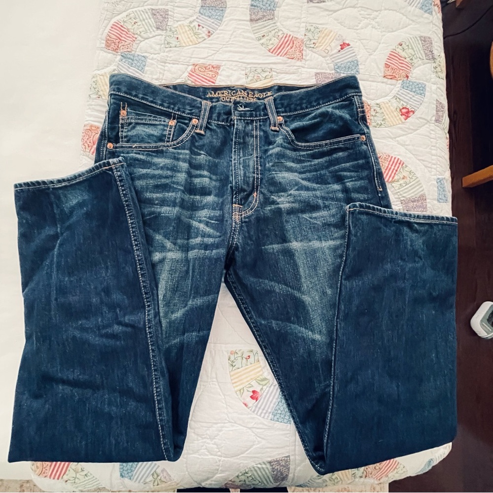 Men’s American Eagle Outfitters Deep Indigo Relaxed Jeans 34 x 32 EUC